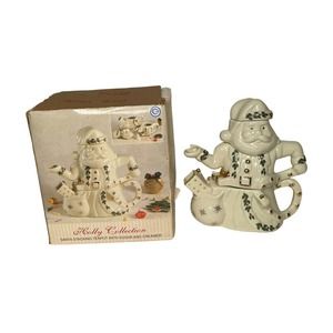Santa Stacking Teapot w/Sugar & Creamer Madison & Max Holly Collection Christmas